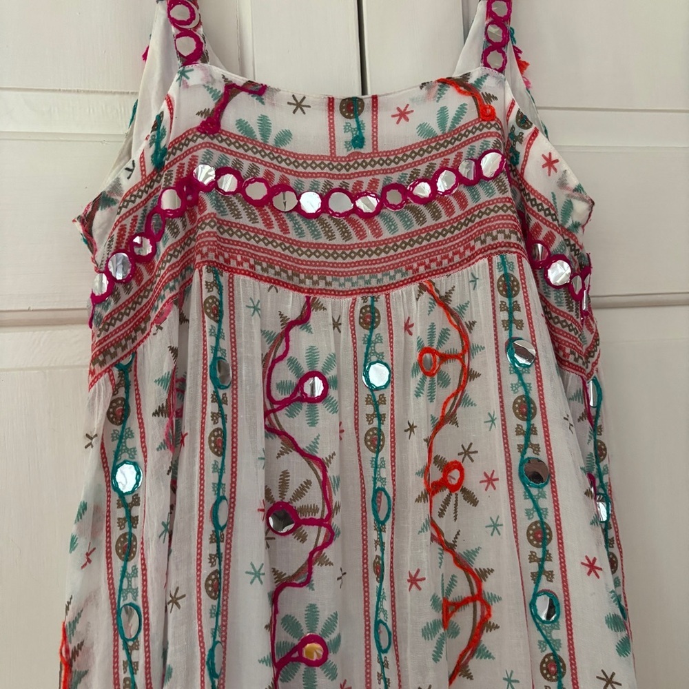 Juliet Dunn London Tribal Tassel Maxi Dress White Jade Embroidered Size 2 US 6/8 - Picture 13 of 16